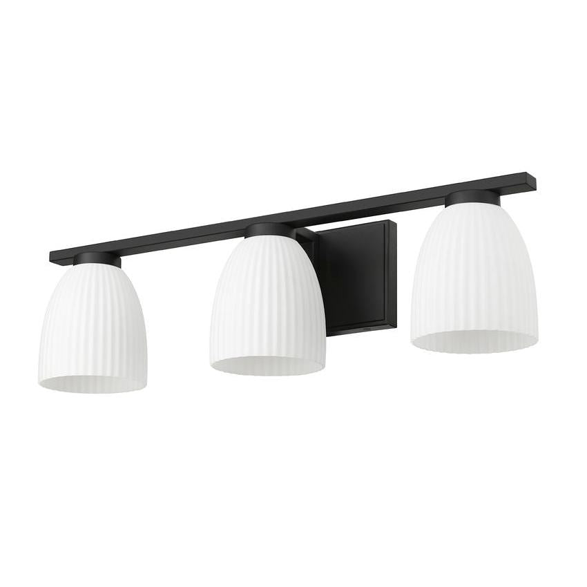 Z-Lite Naya 3-Light Medium Bulb Base Matte Black Steel Frame Matte Opal Glass Shade Vanity Light