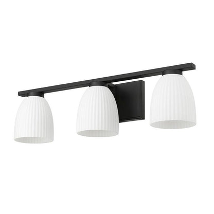 Z-Lite Naya 3-Light Medium Bulb Base Matte Black Steel Frame Matte Opal Glass Shade Vanity Light