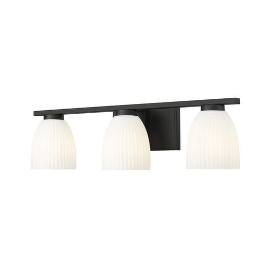 Z-Lite Naya 3-Light Medium Bulb Base Matte Black Steel Frame Matte Opal Glass Shade Vanity Light