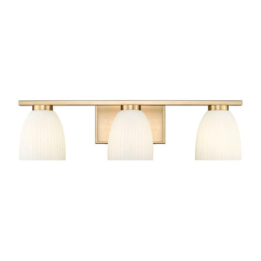 Z-Lite Naya 3-Light Medium Bulb Base Modern Gold Steel Frame Matte Opal Glass Shade Vanity Light