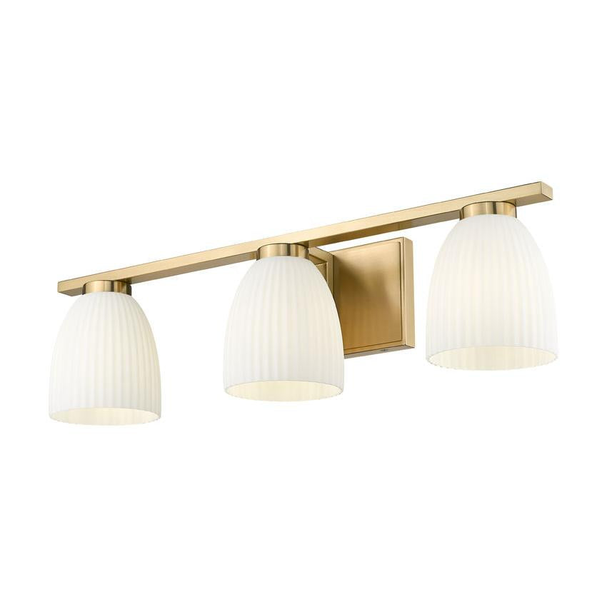 Z-Lite Naya 3-Light Medium Bulb Base Modern Gold Steel Frame Matte Opal Glass Shade Vanity Light