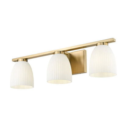 Z-Lite Naya 3-Light Medium Bulb Base Modern Gold Steel Frame Matte Opal Glass Shade Vanity Light