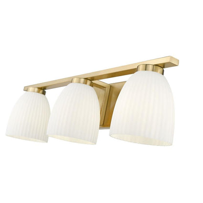Z-Lite Naya 3-Light Medium Bulb Base Modern Gold Steel Frame Matte Opal Glass Shade Vanity Light