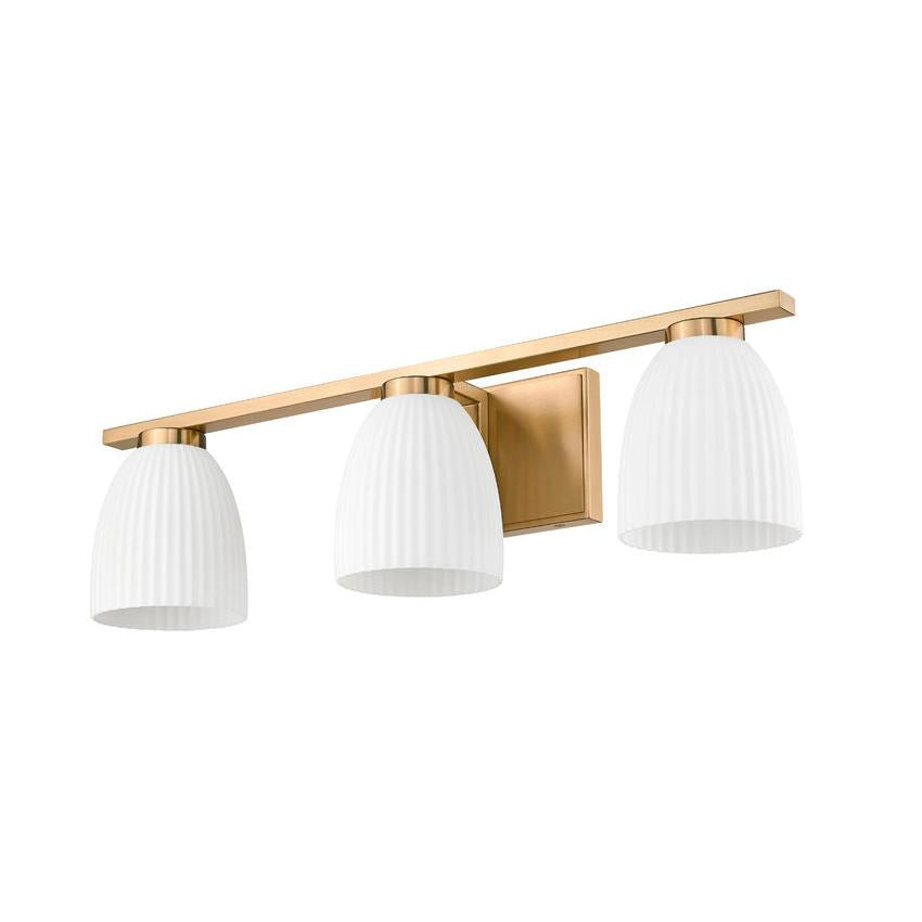 Z-Lite Naya 3-Light Medium Bulb Base Modern Gold Steel Frame Matte Opal Glass Shade Vanity Light