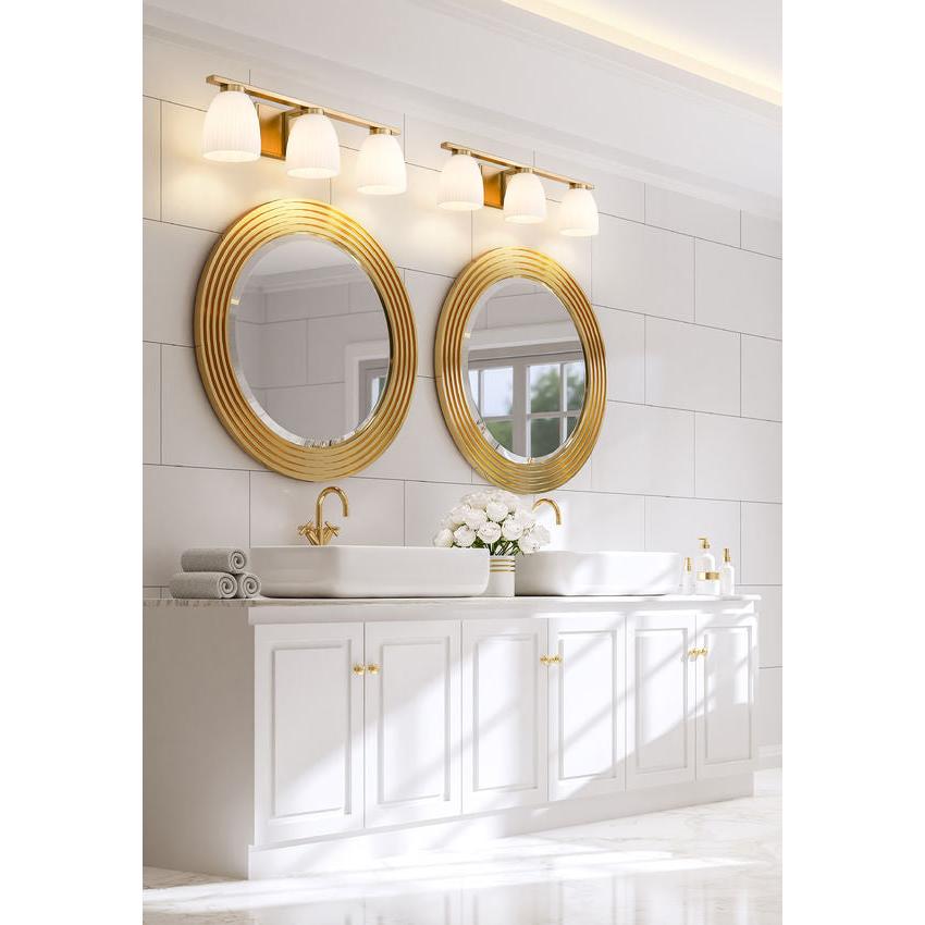 Z-Lite Naya 3-Light Medium Bulb Base Modern Gold Steel Frame Matte Opal Glass Shade Vanity Light
