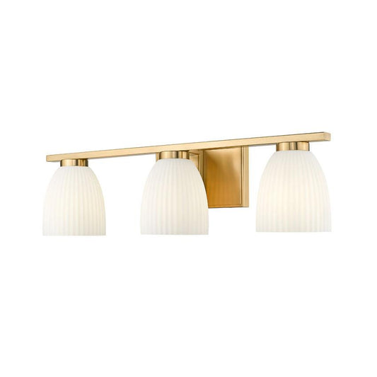 Z-Lite Naya 3-Light Medium Bulb Base Modern Gold Steel Frame Matte Opal Glass Shade Vanity Light