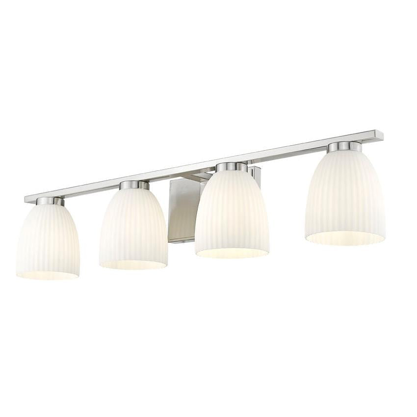 Z-Lite Naya 4-Light Medium Bulb Base Brushed Nickel Steel Frame Matte Opal Glass Shade Vanity Light