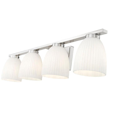 Z-Lite Naya 4-Light Medium Bulb Base Brushed Nickel Steel Frame Matte Opal Glass Shade Vanity Light