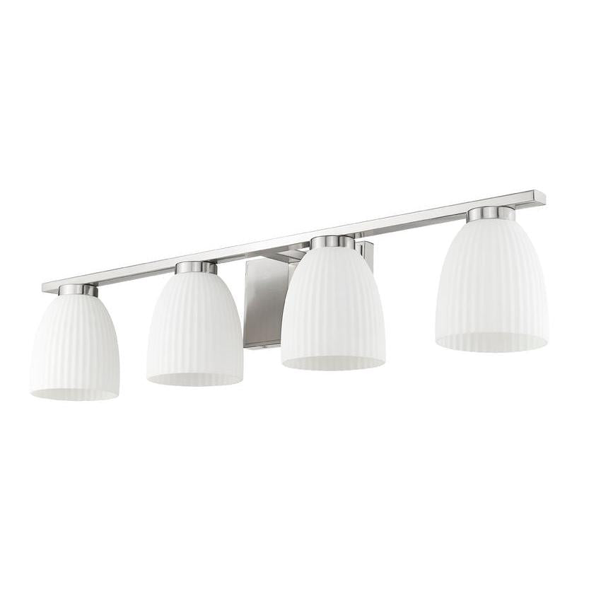 Z-Lite Naya 4-Light Medium Bulb Base Brushed Nickel Steel Frame Matte Opal Glass Shade Vanity Light