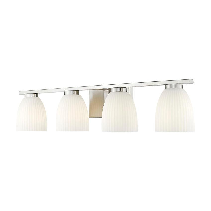 Z-Lite Naya 4-Light Medium Bulb Base Brushed Nickel Steel Frame Matte Opal Glass Shade Vanity Light
