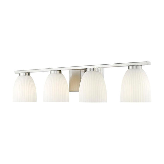 Z-Lite Naya 4-Light Medium Bulb Base Brushed Nickel Steel Frame Matte Opal Glass Shade Vanity Light