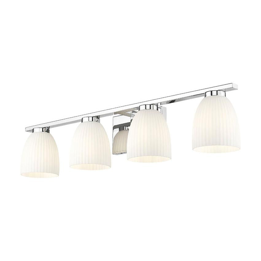 Z-Lite Naya 4-Light Medium Bulb Base Chrome Steel Frame Matte Opal Glass Shade Vanity Light