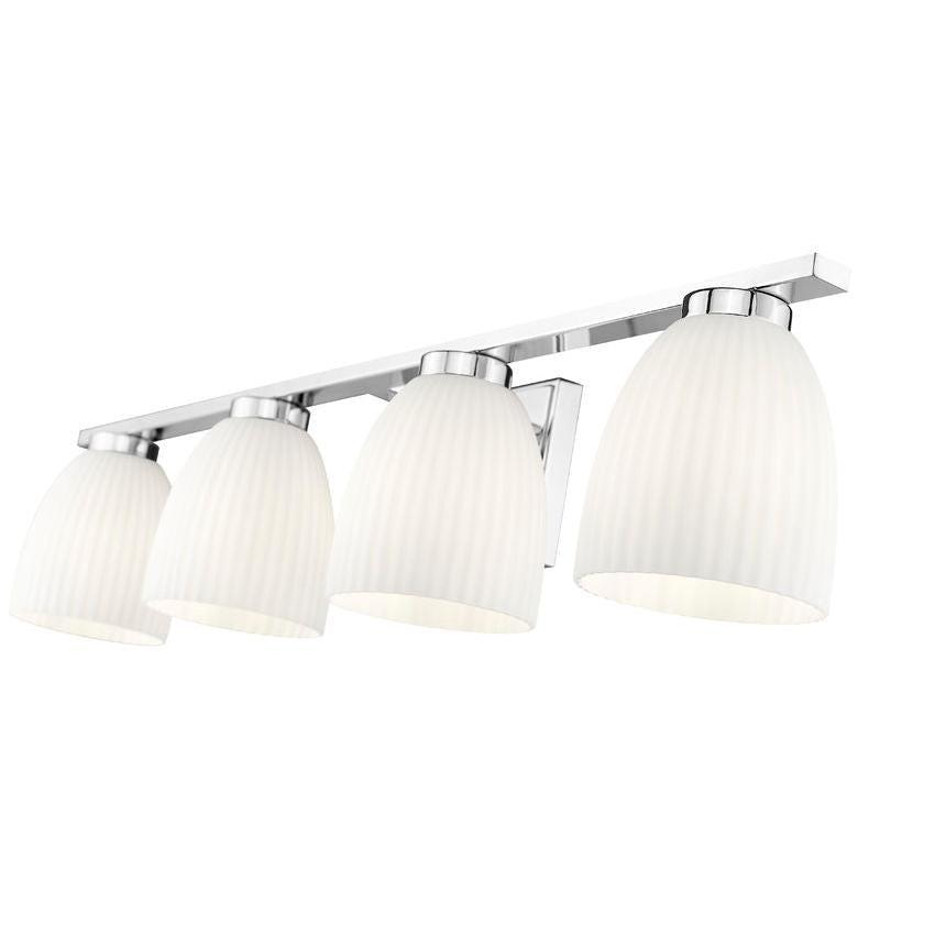 Z-Lite Naya 4-Light Medium Bulb Base Chrome Steel Frame Matte Opal Glass Shade Vanity Light