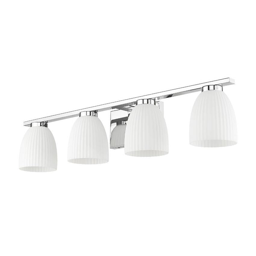 Z-Lite Naya 4-Light Medium Bulb Base Chrome Steel Frame Matte Opal Glass Shade Vanity Light