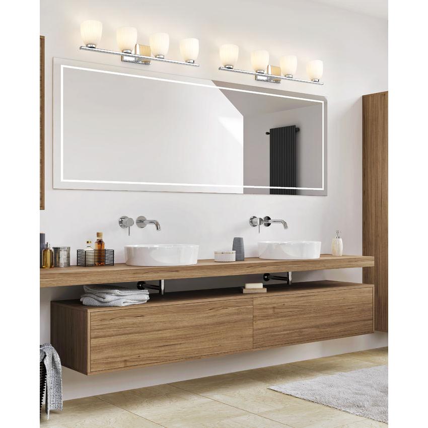 Z-Lite Naya 4-Light Medium Bulb Base Chrome Steel Frame Matte Opal Glass Shade Vanity Light