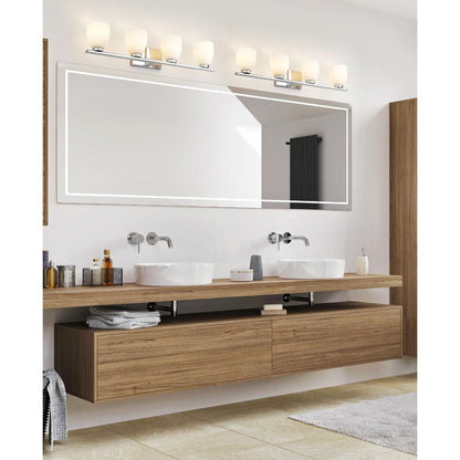 Z-Lite Naya 4-Light Medium Bulb Base Chrome Steel Frame Matte Opal Glass Shade Vanity Light