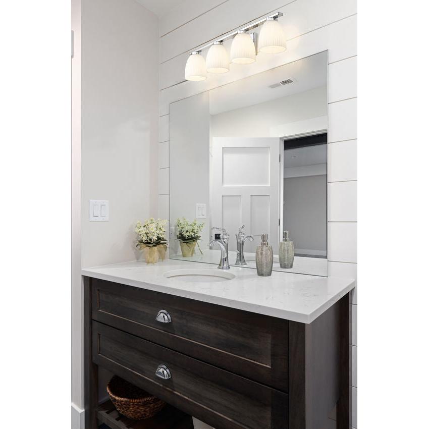 Z-Lite Naya 4-Light Medium Bulb Base Chrome Steel Frame Matte Opal Glass Shade Vanity Light