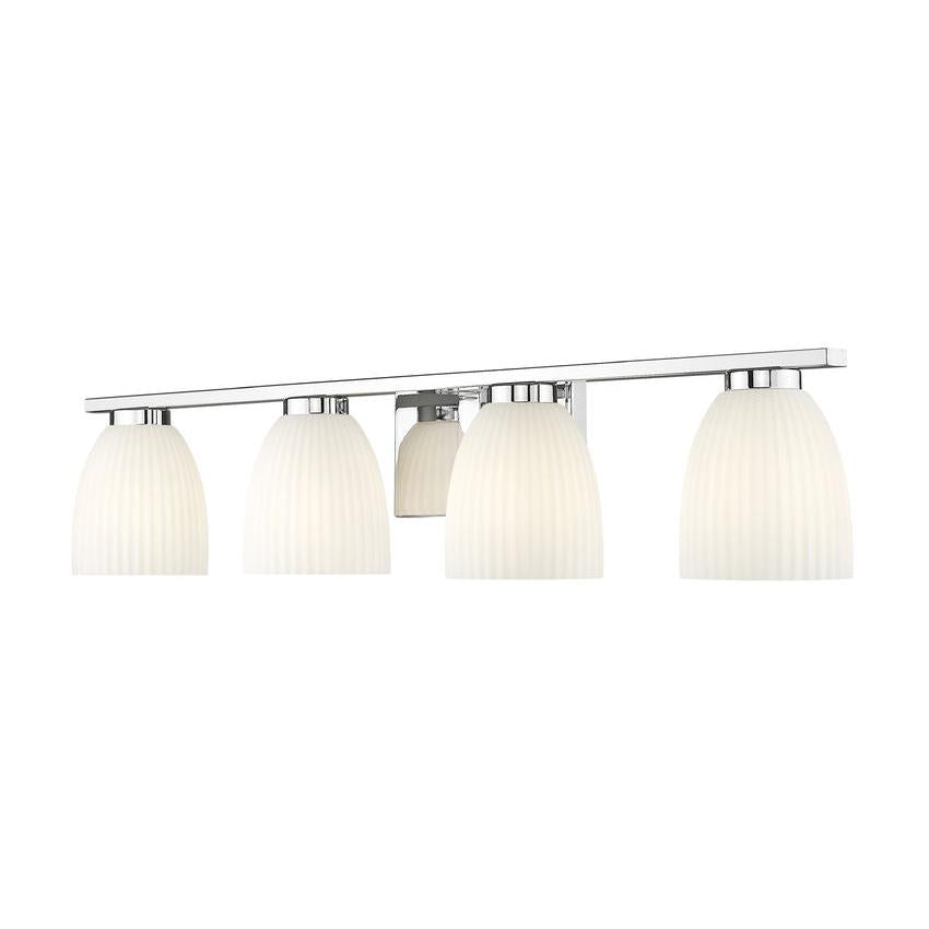 Z-Lite Naya 4-Light Medium Bulb Base Chrome Steel Frame Matte Opal Glass Shade Vanity Light