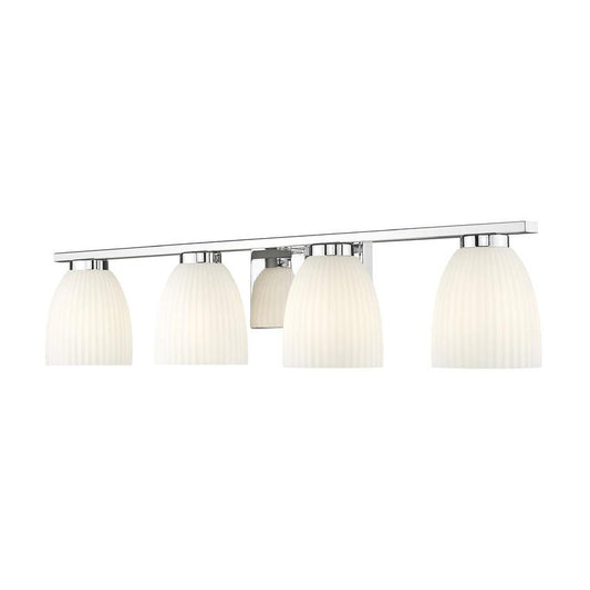Z-Lite Naya 4-Light Medium Bulb Base Chrome Steel Frame Matte Opal Glass Shade Vanity Light