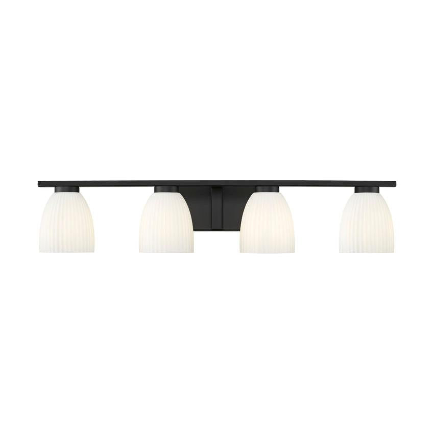 Z-Lite Naya 4-Light Medium Bulb Base Matte Black Steel Frame Matte Opal Glass Shade Vanity Light