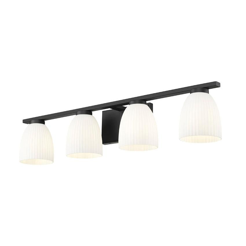 Z-Lite Naya 4-Light Medium Bulb Base Matte Black Steel Frame Matte Opal Glass Shade Vanity Light