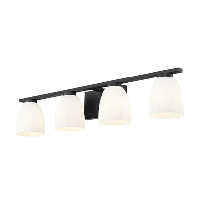 Z-Lite Naya 4-Light Medium Bulb Base Matte Black Steel Frame Matte Opal Glass Shade Vanity Light