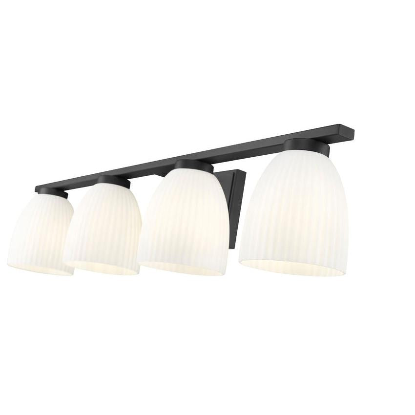 Z-Lite Naya 4-Light Medium Bulb Base Matte Black Steel Frame Matte Opal Glass Shade Vanity Light