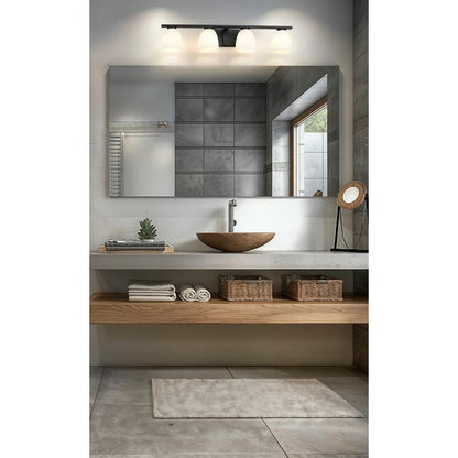 Z-Lite Naya 4-Light Medium Bulb Base Matte Black Steel Frame Matte Opal Glass Shade Vanity Light