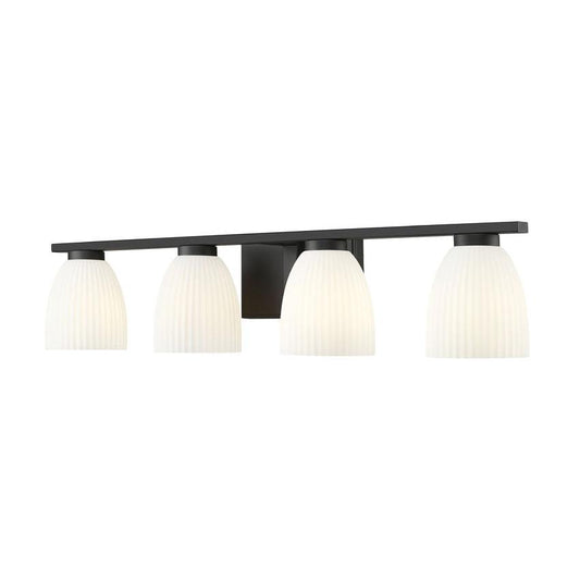Z-Lite Naya 4-Light Medium Bulb Base Matte Black Steel Frame Matte Opal Glass Shade Vanity Light