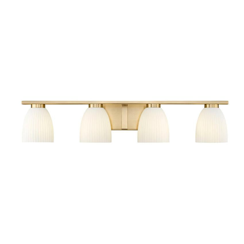 Z-Lite Naya 4-Light Medium Bulb Base Modern Gold Steel Frame Matte Opal Glass Shade Vanity Light