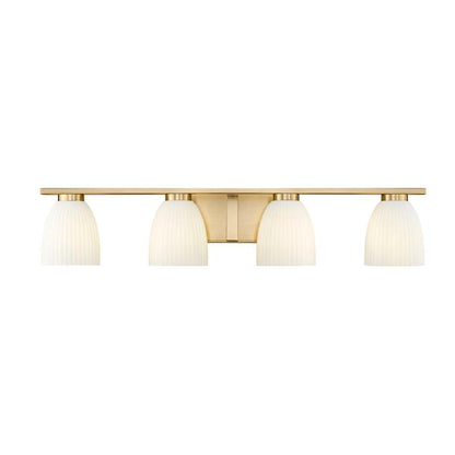 Z-Lite Naya 4-Light Medium Bulb Base Modern Gold Steel Frame Matte Opal Glass Shade Vanity Light