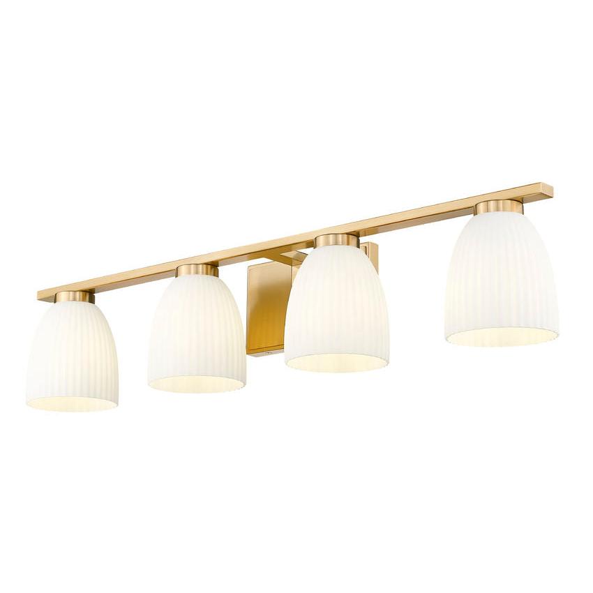 Z-Lite Naya 4-Light Medium Bulb Base Modern Gold Steel Frame Matte Opal Glass Shade Vanity Light