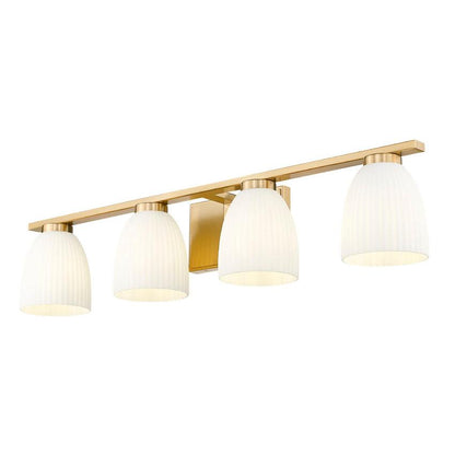 Z-Lite Naya 4-Light Medium Bulb Base Modern Gold Steel Frame Matte Opal Glass Shade Vanity Light