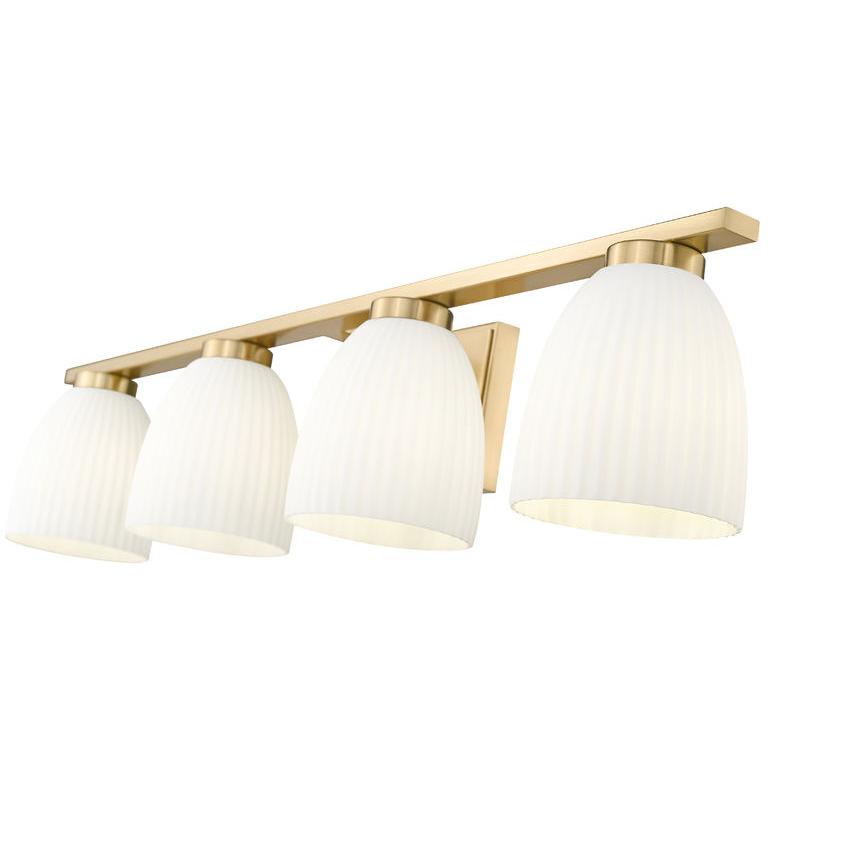 Z-Lite Naya 4-Light Medium Bulb Base Modern Gold Steel Frame Matte Opal Glass Shade Vanity Light