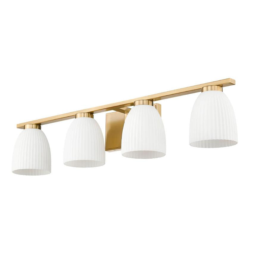 Z-Lite Naya 4-Light Medium Bulb Base Modern Gold Steel Frame Matte Opal Glass Shade Vanity Light