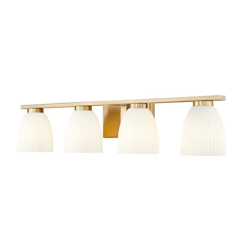 Z-Lite Naya 4-Light Medium Bulb Base Modern Gold Steel Frame Matte Opal Glass Shade Vanity Light