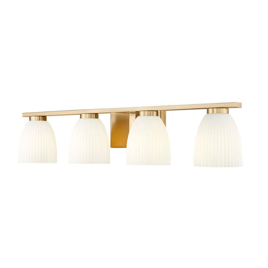 Z-Lite Naya 4-Light Medium Bulb Base Modern Gold Steel Frame Matte Opal Glass Shade Vanity Light
