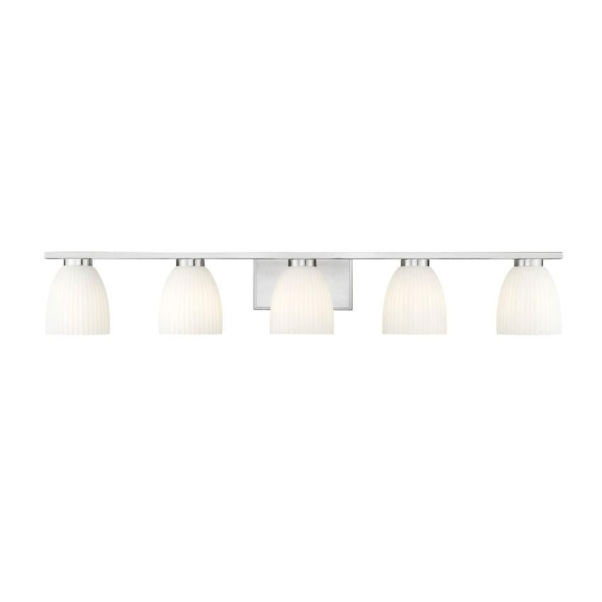 Z-Lite Naya 5-Light Medium Bulb Base Brushed Nickel Steel Frame Matte Opal Glass Shade Vanity Light