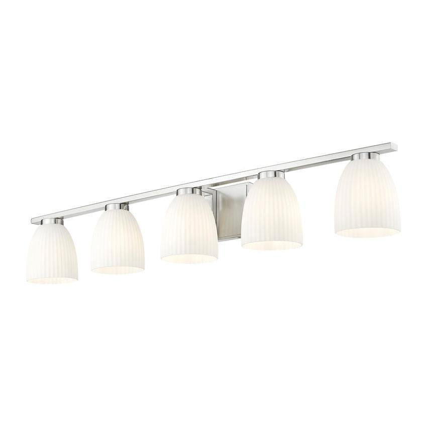Z-Lite Naya 5-Light Medium Bulb Base Brushed Nickel Steel Frame Matte Opal Glass Shade Vanity Light