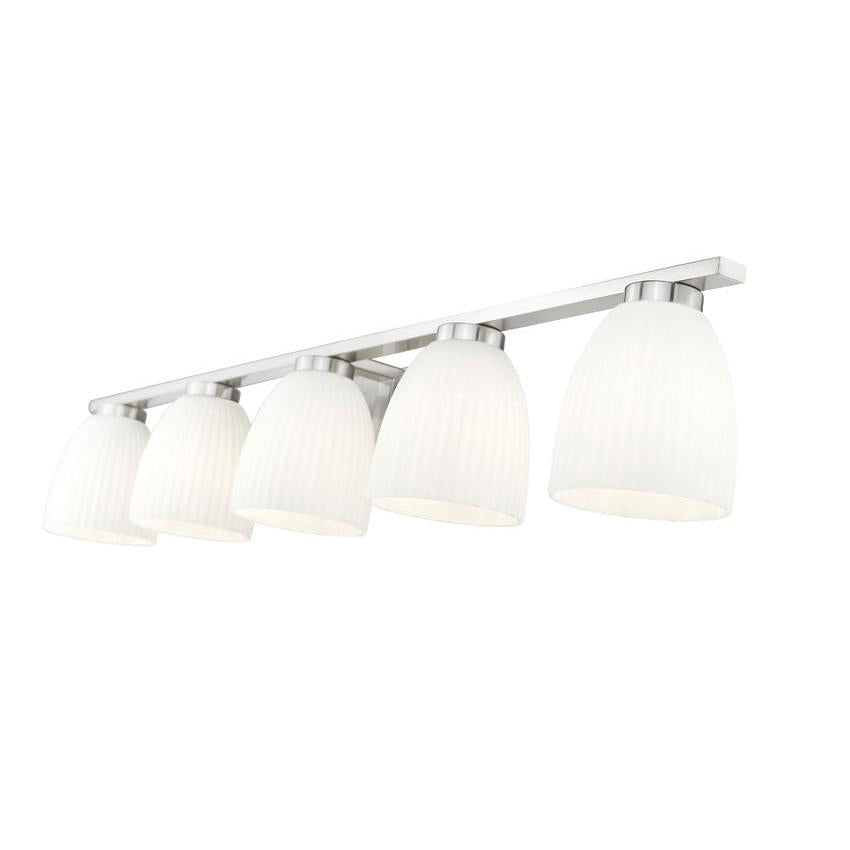 Z-Lite Naya 5-Light Medium Bulb Base Brushed Nickel Steel Frame Matte Opal Glass Shade Vanity Light