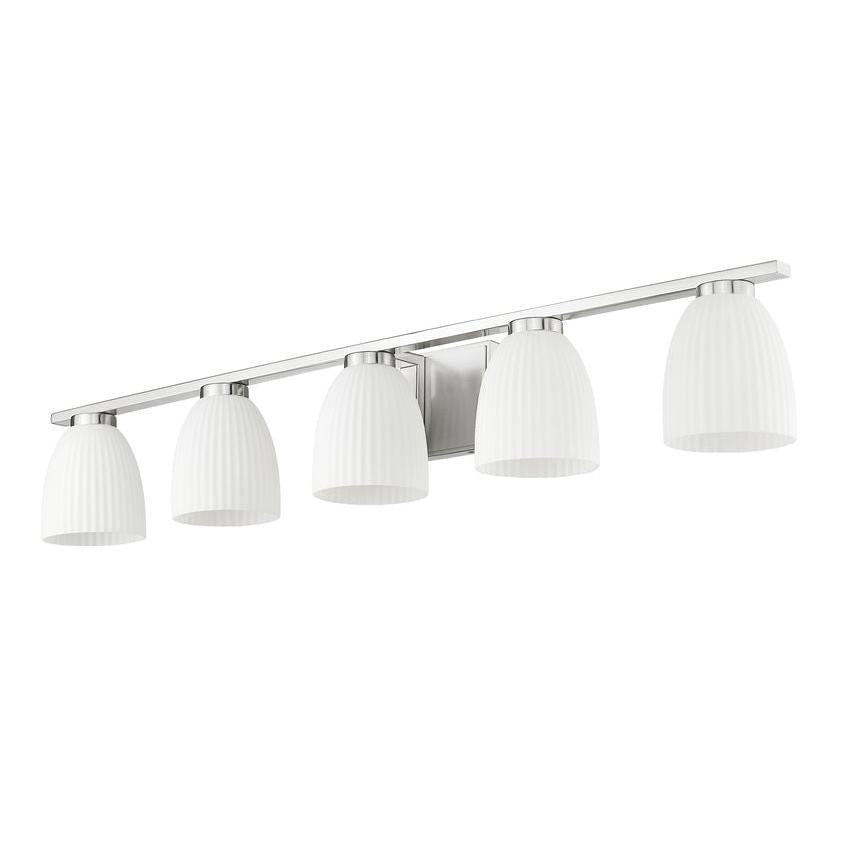 Z-Lite Naya 5-Light Medium Bulb Base Brushed Nickel Steel Frame Matte Opal Glass Shade Vanity Light