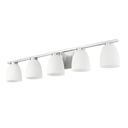 Z-Lite Naya 5-Light Medium Bulb Base Brushed Nickel Steel Frame Matte Opal Glass Shade Vanity Light