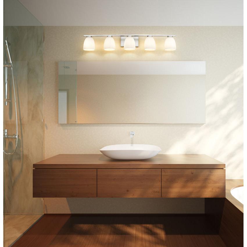 Z-Lite Naya 5-Light Medium Bulb Base Brushed Nickel Steel Frame Matte Opal Glass Shade Vanity Light