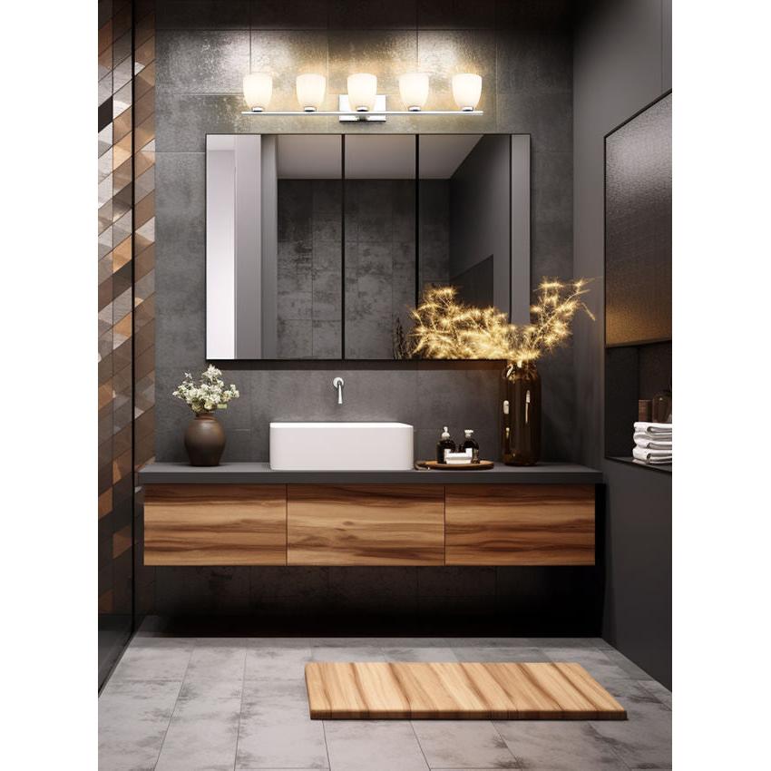 Z-Lite Naya 5-Light Medium Bulb Base Chrome Steel Frame Matte Opal Glass Shade Vanity Light