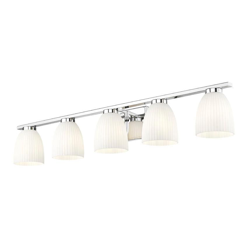 Z-Lite Naya 5-Light Medium Bulb Base Chrome Steel Frame Matte Opal Glass Shade Vanity Light