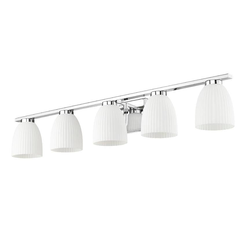 Z-Lite Naya 5-Light Medium Bulb Base Chrome Steel Frame Matte Opal Glass Shade Vanity Light