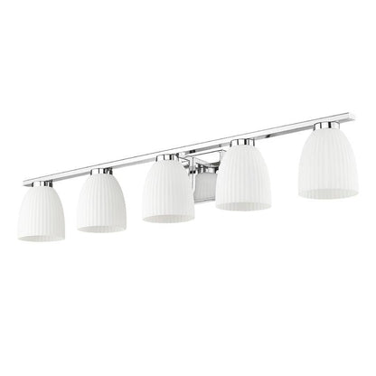 Z-Lite Naya 5-Light Medium Bulb Base Chrome Steel Frame Matte Opal Glass Shade Vanity Light
