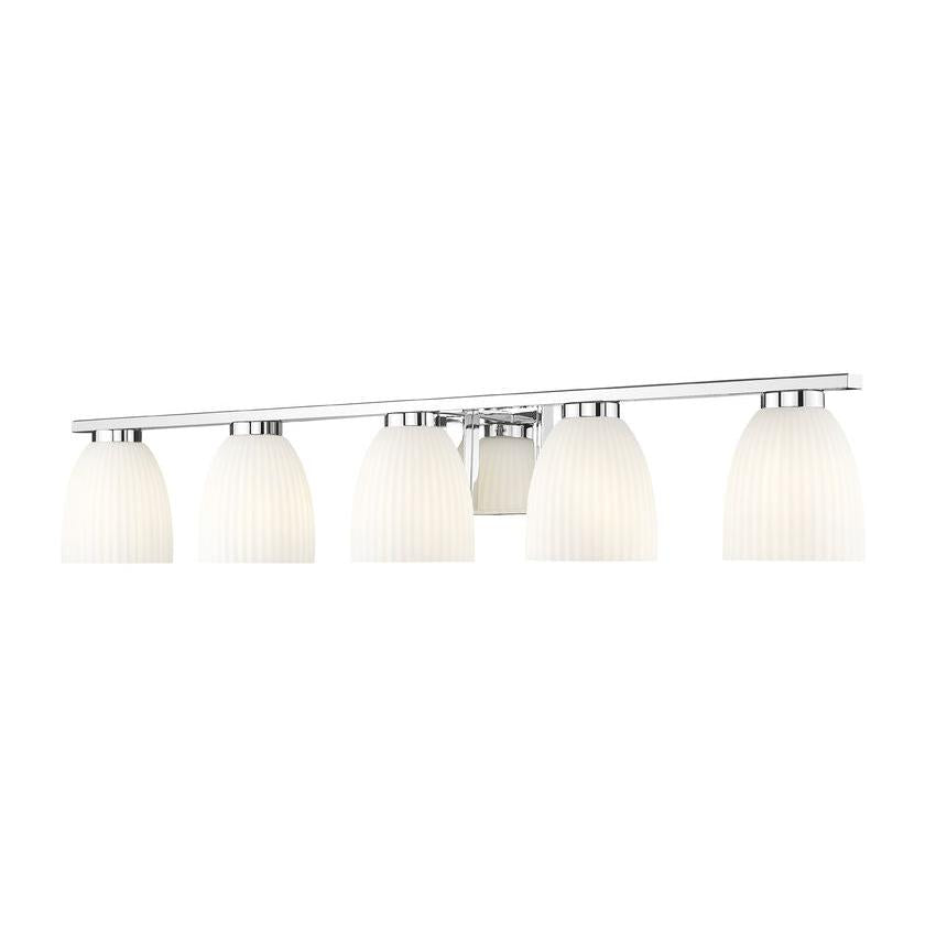 Z-Lite Naya 5-Light Medium Bulb Base Chrome Steel Frame Matte Opal Glass Shade Vanity Light