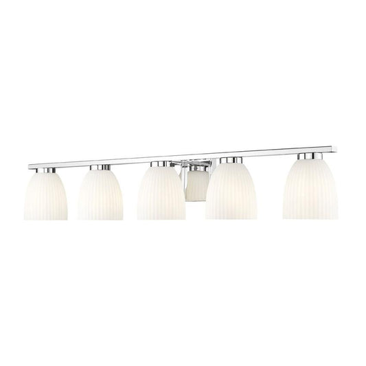 Z-Lite Naya 5-Light Medium Bulb Base Chrome Steel Frame Matte Opal Glass Shade Vanity Light