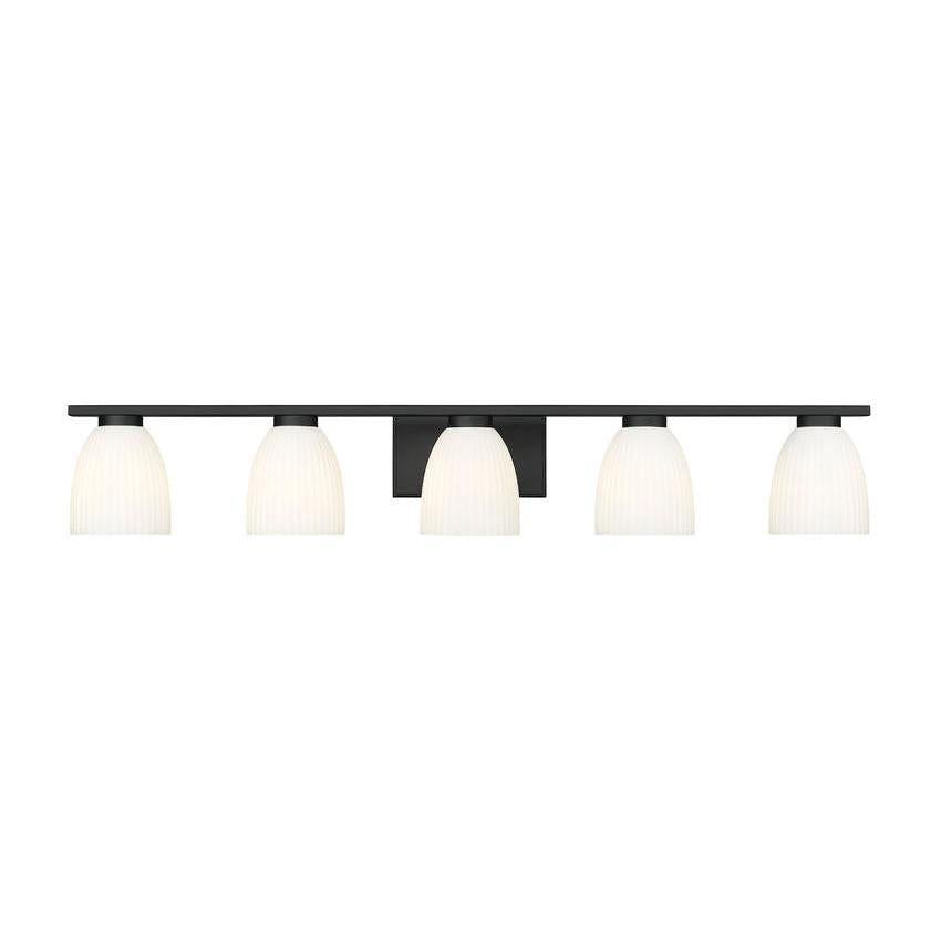 Z-Lite Naya 5-Light Medium Bulb Base Matte Black Steel Frame Matte Opal Glass Shade Vanity Light